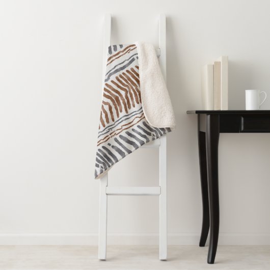 Couverture Sherpa Suspension murale moderne boho gris marron (En situation)