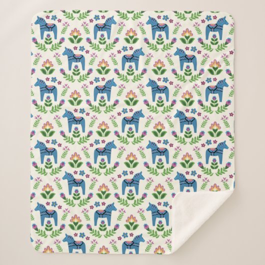 Couverture Sherpa Swedish Dala Horses Blue (Devant)