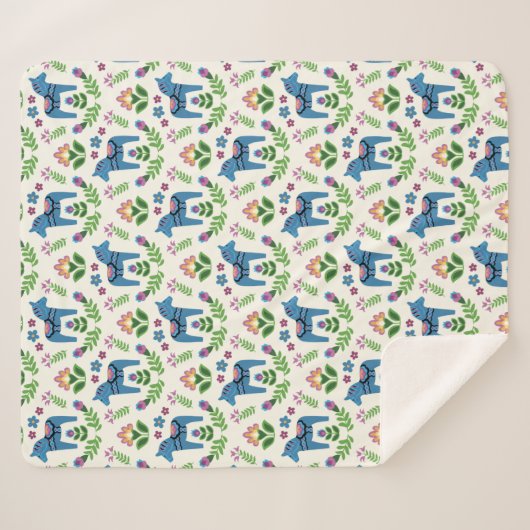 Couverture Sherpa Swedish Dala Horses Blue (Devant (Horizontal))