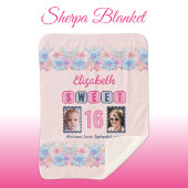 Couverture Sherpa Sweet 16 2 photo nom date fleurs rose