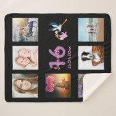 Couverture Sherpa Sweet 16 noir photo collage nom fille (Devant (Horizontal))