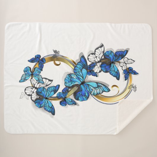 Couverture Sherpa Symbole infini de papillons Morpho bleus (Devant (Horizontal))