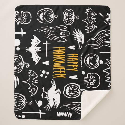 Couverture Sherpa Symboles d'Halloween dessinés à la main, collectio (Devant)