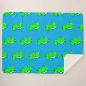 Couverture Sherpa T-Rex Vert Mignonne Sur Bleu (Devant (Horizontal))