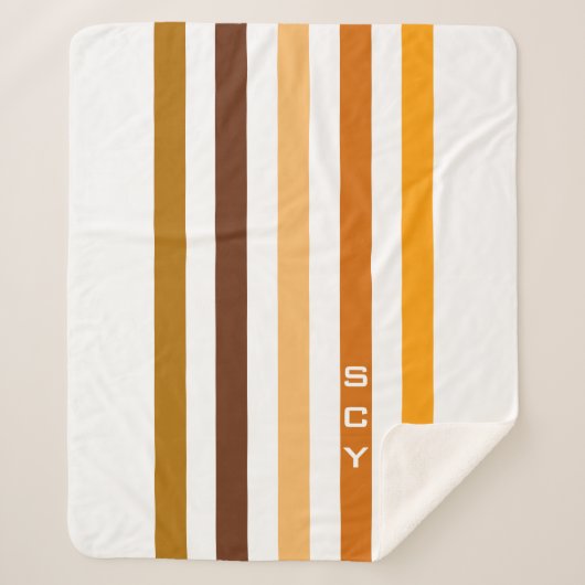 Couverture Sherpa Tan Brown Orange Vertical Stripes Monogramme (Devant)