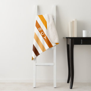 Couverture Sherpa Tan Brown Orange Vertical Stripes Monogramme