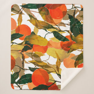 Couverture Sherpa Tangerines arbre : motif juteux sans couture.