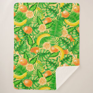 Couverture Sherpa Tangerines, bananes et feuilles tropicaux