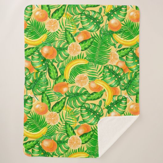 Couverture Sherpa Tangerines, bananes et feuilles tropicaux (Devant)