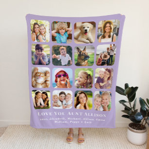 Couverture Sherpa Tante 16 Photo Collage Purple