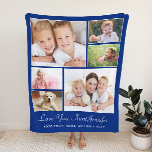 Couverture Sherpa Tante Love You 6 Photo Collage Bleu