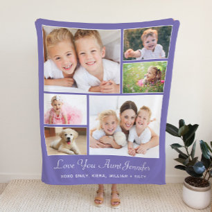 Couverture Sherpa Tante Love You 6 Photo Collage Purple
