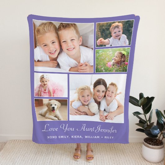 Couverture Sherpa Tante Love You 6 Photo Collage Purple