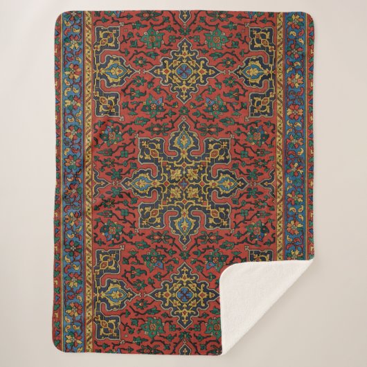Couverture Sherpa Tapis persan rouge bleu classique (Devant)