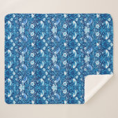 Couverture Sherpa Tapisserie Art Nouveau Oiseau et Fleur, Bleu foncé (Devant (Horizontal))