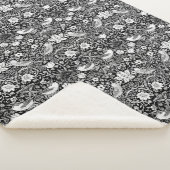 Couverture Sherpa Tapisserie Art Nouveau Oiseau & Fleur, Noir & Blan (3/4)