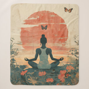 Couverture Sherpa Tapisserie Méditation de Prairie au Coucher du Sol