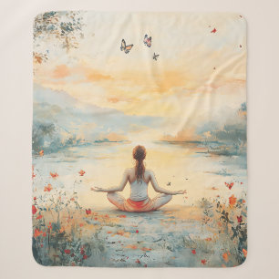 Couverture Sherpa Tapisserie Méditation Prairie de Coucher de Soleil