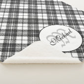 Couverture Sherpa Tartan motif Noël noir blanc Monogramme (3/4)