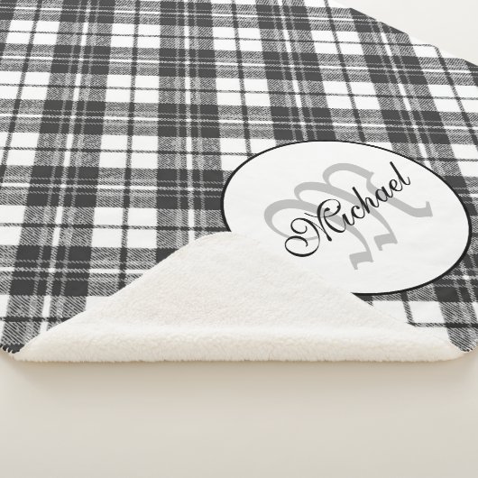 Couverture Sherpa Tartan motif Noël noir blanc Monogramme (3/4)