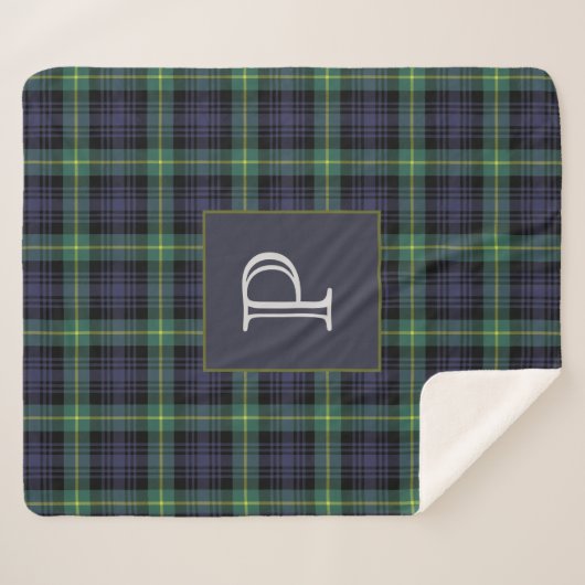 Couverture Sherpa Tartan plat personnalisé À damiers monogramme (Devant (Horizontal))