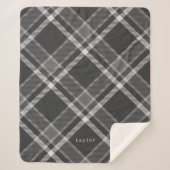 Couverture Sherpa Tartan rustique gris charbon foncé plaqué avec nom (Devant)