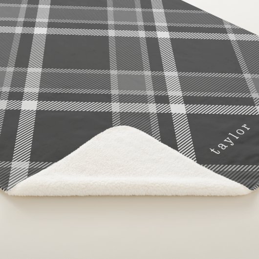 Couverture Sherpa Tartan rustique gris charbon foncé plaqué avec nom (3/4)