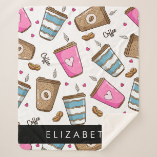 Couverture Sherpa Tasses À Café, Haricots À Café, Coeurs, Votre Nom