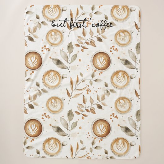 Couverture Sherpa Tasses de café Feuilles (Devant)