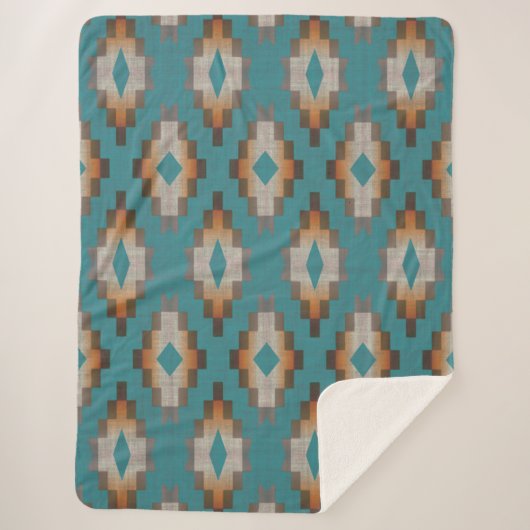 Couverture Sherpa Taupe Brown Bleu Turquoise Orange Tribal Art Motif (Devant)