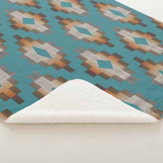 Couverture Sherpa Taupe Brown Bleu Turquoise Orange Tribal Art Motif (3/4)