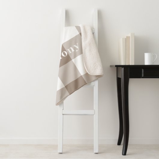 Couverture Sherpa Taupe moderne En vichy Motif Nom du monogramme (En situation)