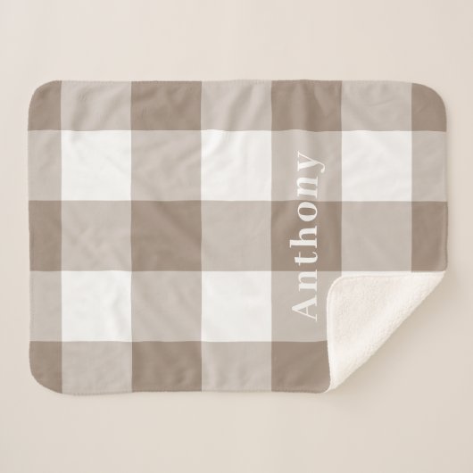 Couverture Sherpa Taupe moderne En vichy Motif Nom du monogramme (Devant (Horizontal))