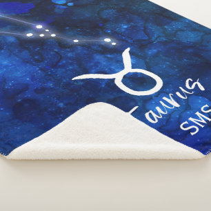 Couverture Sherpa Taurus Zodiac Constellation Blue Galaxy Monogramme