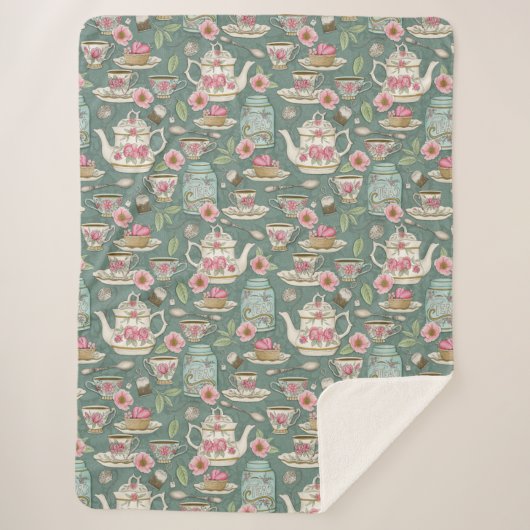 Couverture Sherpa Tea Party vintage (Devant)