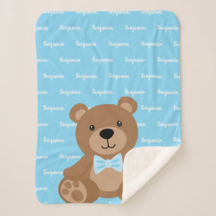 Couverture Sherpa Teddy Bear Personnalisé Blue Name Boy