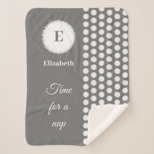 Couverture Sherpa Temps de monogramme gris et blanc pour la sieste (Devant)