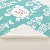 Couverture Sherpa Tendance Côtier Blanc Floral Poisson & Vert Mer (3/4)