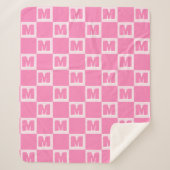 Couverture Sherpa Tendance Rose Monogramme Carreaux Initiale (Devant)