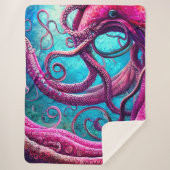 Couverture Sherpa Tentacles Kraken Octopus rose (Devant)