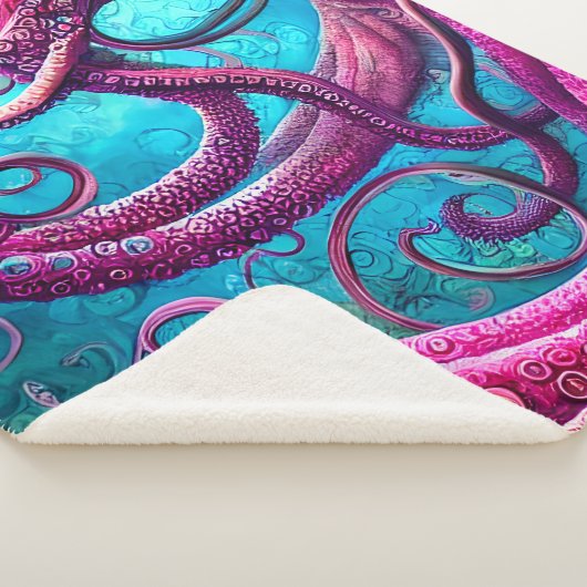 Couverture Sherpa Tentacles Kraken Octopus rose (3/4)