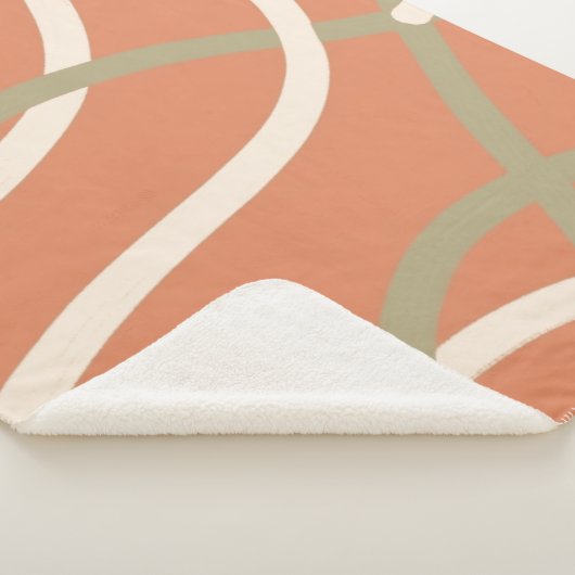 Couverture Sherpa Terracotta Linework Pattern | Cream & Olive (3/4)