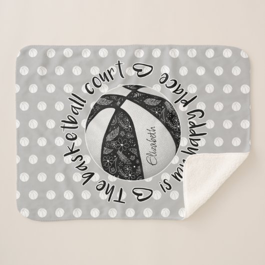 Couverture Sherpa terrain de basket-ball noir blanc boho mon endroit (Devant (Horizontal))