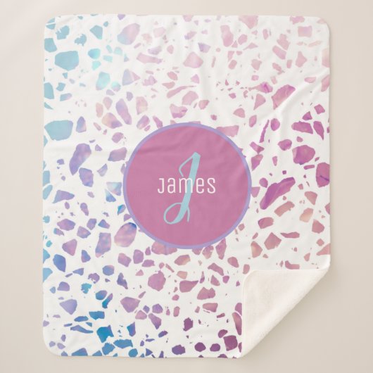 Couverture Sherpa Terrazzo Abstrait customisé rose et Motif bleu (Devant)