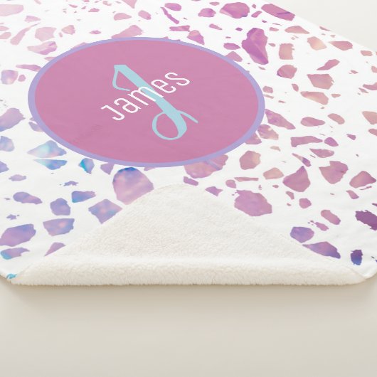 Couverture Sherpa Terrazzo Abstrait customisé rose et Motif bleu (3/4)