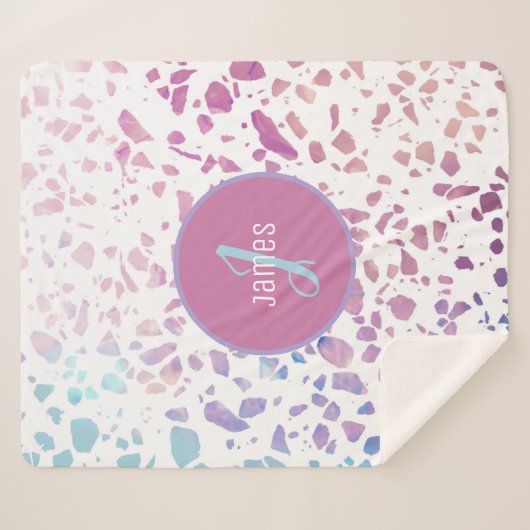 Couverture Sherpa Terrazzo Abstrait customisé rose et Motif bleu (Devant (Horizontal))