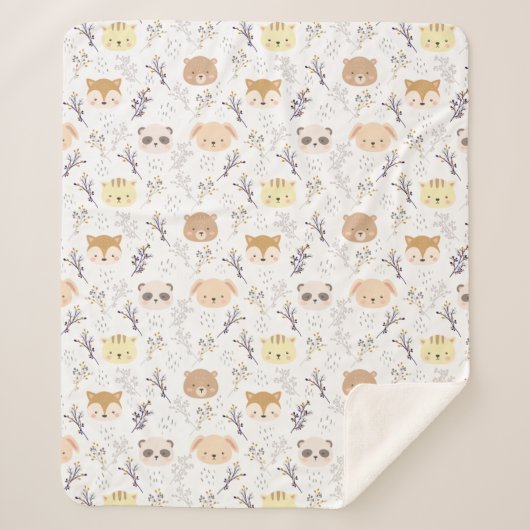 Couverture Sherpa Tête D'Animal Adorable Et Motif Floral (Devant)