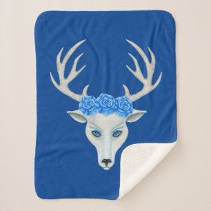 Couverture Sherpa Tête de cerf blanc Mystérieux Antlers de visage Bl