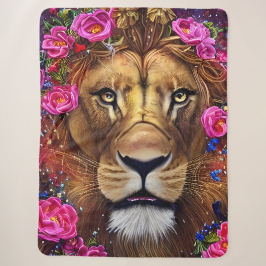 Couverture Sherpa Tête de lion florale (Devant)