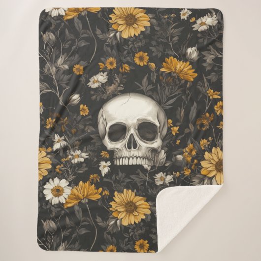 Couverture Sherpa Tête de mort avec fleurs (Devant)